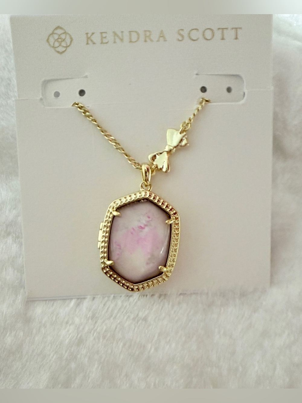 Kendra Scott x LoveShackFancy Daphne Gold Locket Necklace Pink Mint Rosa Beaux